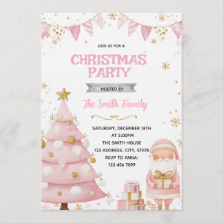 Convite Pink Christmas Party Invitation