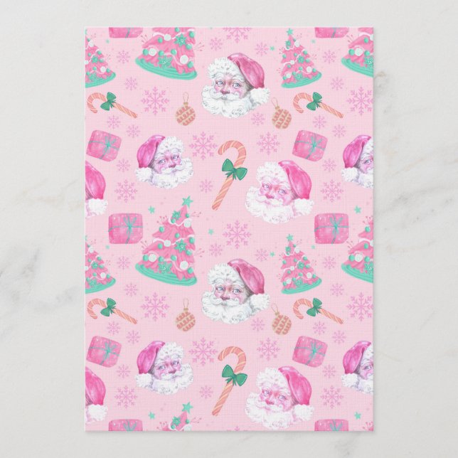 Convite Pink Christmas Santa Clau & Tree Seamless Pattern (Frente)