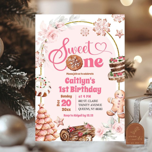 Convite Pink Christmas Sweet One Winter First Birday (Criador carregado)