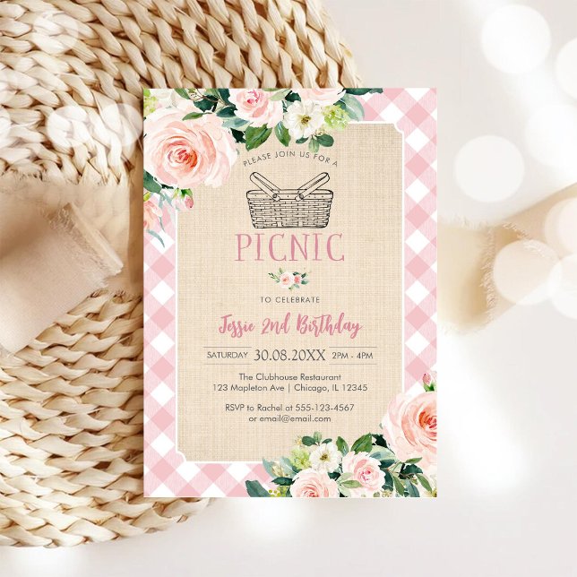 Convite Pink Classic Picnic Birthday Invitation (Criador carregado)