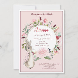 Convite Pink Clássico Peter Rabbit Floral Aniversário