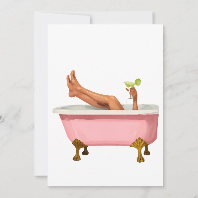 Convite Pink Clawfoot Bathtub Art Print – Glam Self Care W (Frente)