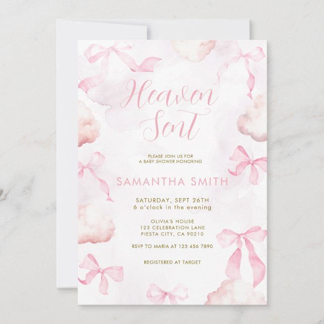 Convite Pink Cloud Bow Baby Shower Invite (Frente)