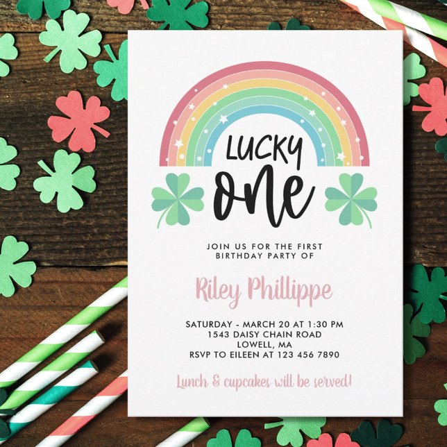 Convite Pink Clover & Rainbow Lucky One First Birday (Criador carregado)