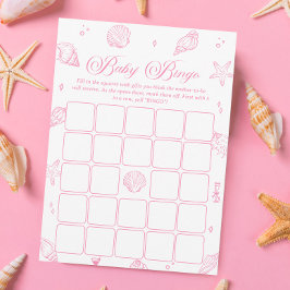 Convite Pink Coastal Beach Baby Shower Bingo Game Card