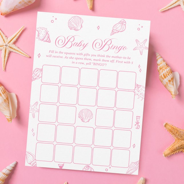 Convite Pink Coastal Beach Baby Shower Bingo Game Card (Criador carregado)