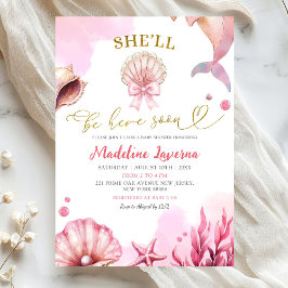 Convite Pink Coastal She'll Be Here Soon Baby Shower