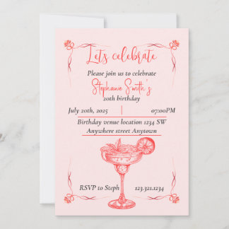 Convite Pink Cocktail Birthday Invitation - Summer Vibe