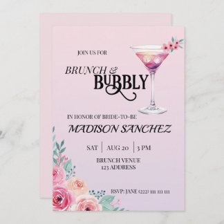 Convite Pink Cocktail Brunch and Bubbly Bridal Shower 