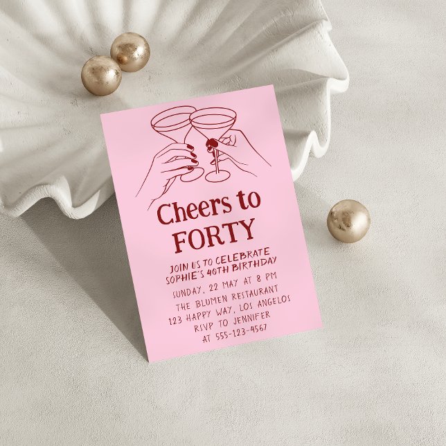 Convite Pink Cocktail “Cheers to Forty 40th Birthday (Criador carregado)