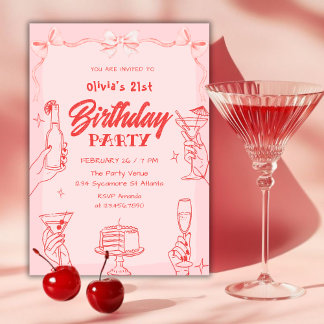 Convite Pink Cocktail Valentine’s Day 21st Birthday Party