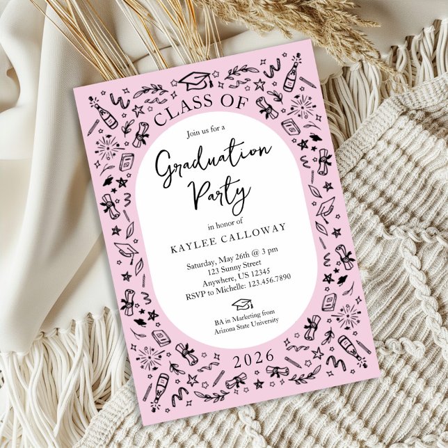 Convite Pink College Graduation Invitation (Criador carregado)