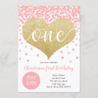 Pink Confetti Dourado Heart ONE Girl Primeiro Aniv