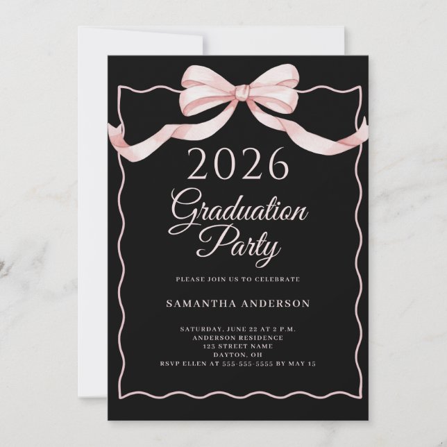 Convite Pink Coquette Bow 2026 Graduation Party (Frente)
