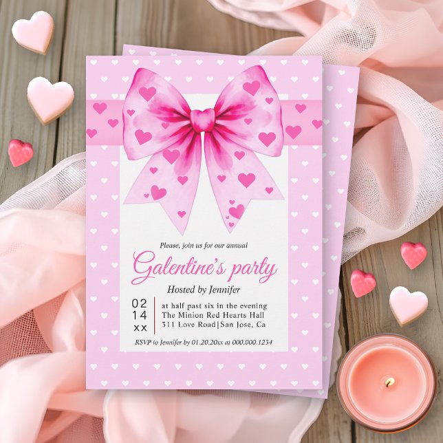 Convite Pink coquette bow and hearts Galentine's Day party (Criador carregado)