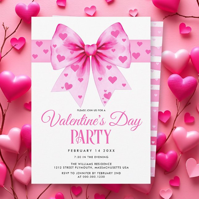 Convite Pink coquette bow and hearts Valentine's Day party (Criador carregado)