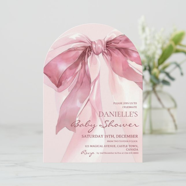 Convite Pink Coquette Bow Baby Girl Shower (Em pé/Frente)