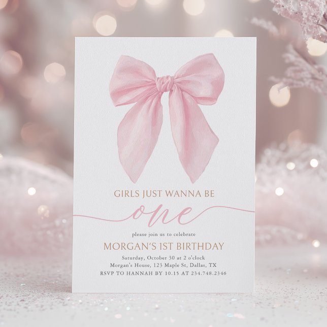 Convite Pink Coquette Bow First Birthday (Criador carregado)