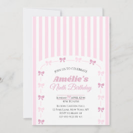Convite Pink Coquette Bow Ninth Birthday Party 