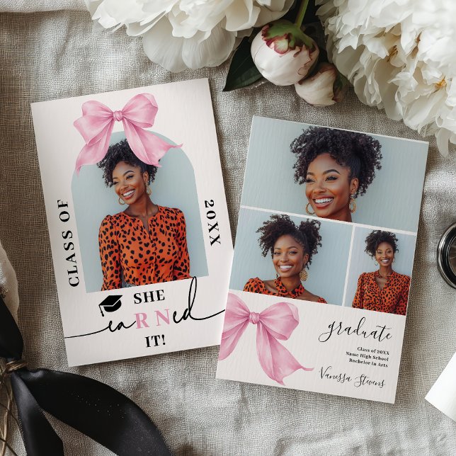 Convite Pink Coquette Bow Nurse 4-Photo Graduation (Pink Coquette Bow Nurse 4-Photo Graduation Invitation)
