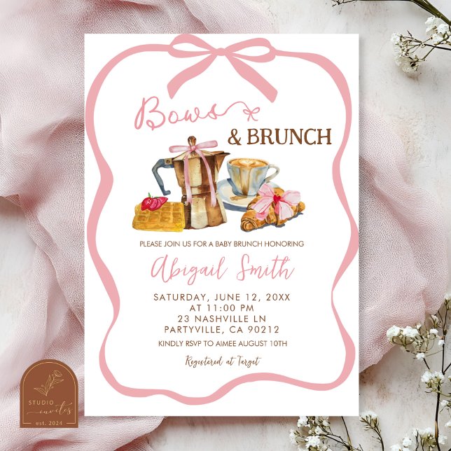 Convite Pink coquette bows and brunch baby shower (Criador carregado)