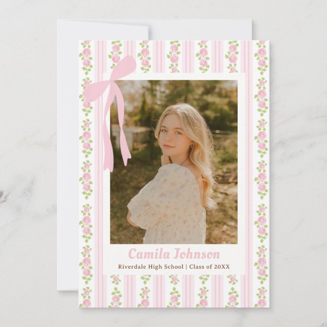 Convite Pink Coquette Floral Graduation Invitation (Frente)