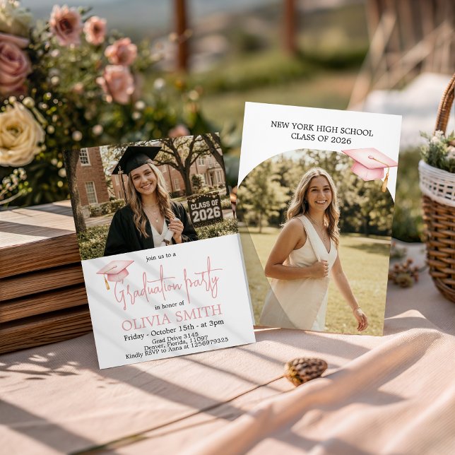 Convite Pink Coquette Graduation Photo Invitation (Criador carregado)