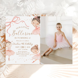 Convite Pink Coquette Our Little Ballerina Birthday Photo