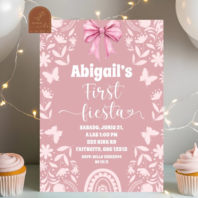 Convite Pink Coquette Talavera Cielito Lindo First Fiesta (Criador carregado)