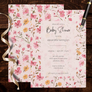 Convite Pink Country Floral Baby Shower 