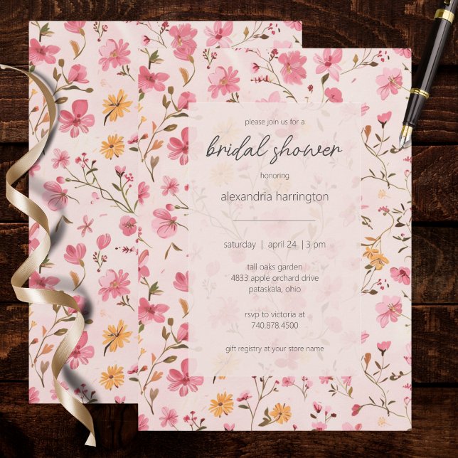 Convite Pink Country Floral Bridal Shower  (Criador carregado)