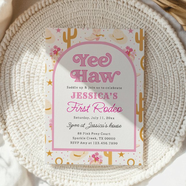 Convite Pink Cowgirl First Rodeo Girl 1st Birthday (Criador carregado)