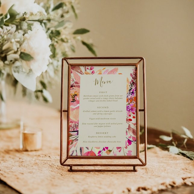 Convite Pink Cream Watercolor Floral Custom Wedding Menu (Criador carregado)