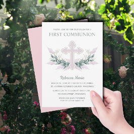 Convite Pink Cross and Sair First Communes