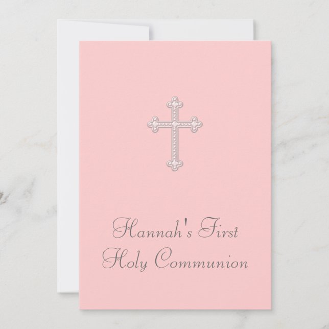 Convite Pink Cross Girls Pink Primeira Comunhão (Frente)