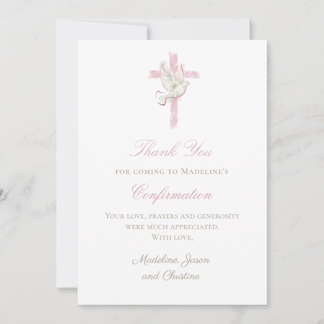 Convite pink cross Holy Spirit thank you card (Frente)