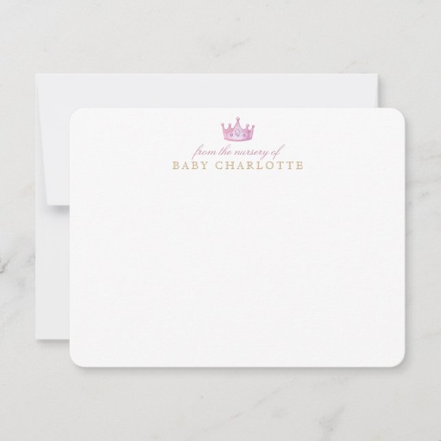 Convite Pink Crown Princess Nursery Note Card (Frente)