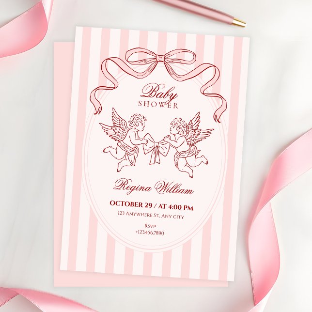 Convite Pink Cupid angel baby shower (Criador carregado)