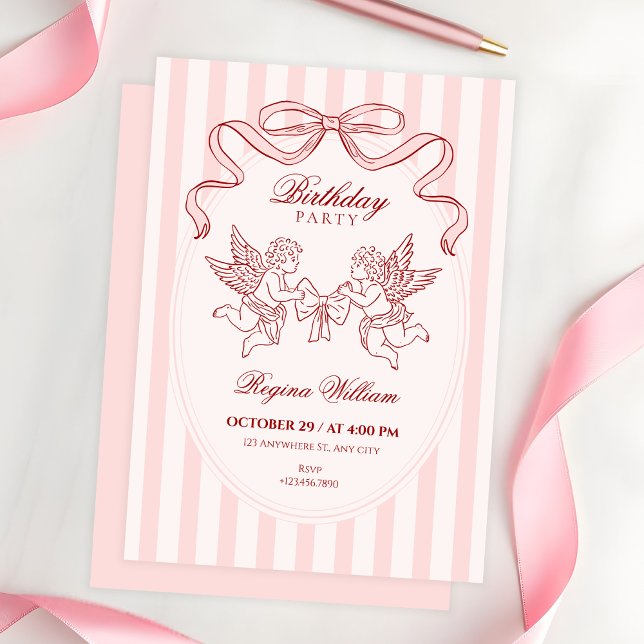 Convite Pink Cupid angel birthday (Criador carregado)