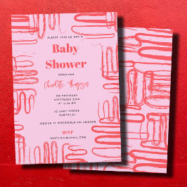 Convite Pink Curve Wavy Squiggle Abstract Baby Shower