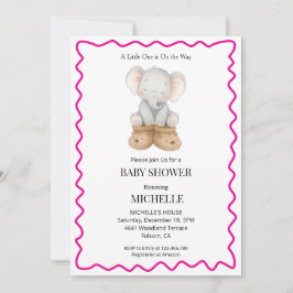 Convite Pink Cute Baby Elephant Baby Shower Invitation 