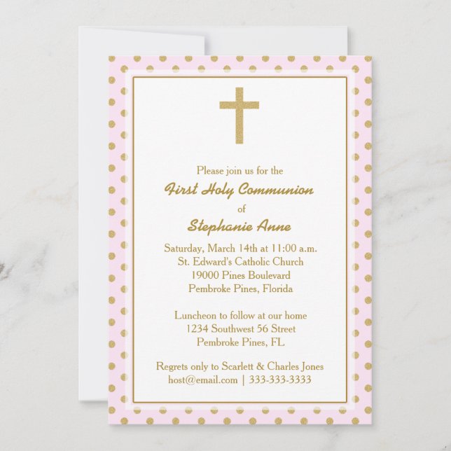 Convite Pink da comunidade com Bolinhas Douradas (Frente)