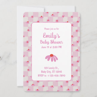 Convite Pink Daisy for Baby Girl | Baby Shower Invitation