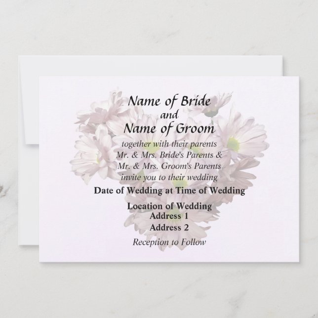 Convite Pink Daisy Mums Heart (Frente)