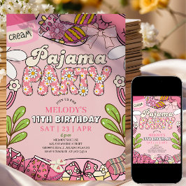 Convite Pink Daisy Pajama Party Birthday