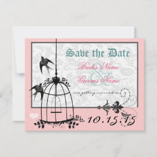 Convite Pink Damask Bird Cage Casamento Salve a Data