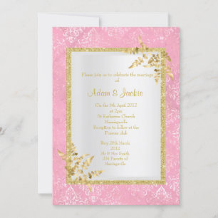 CONVITE PINK DAMASK: CASAMENTO DE CLASSY ELEGANTE DE FOLHA
