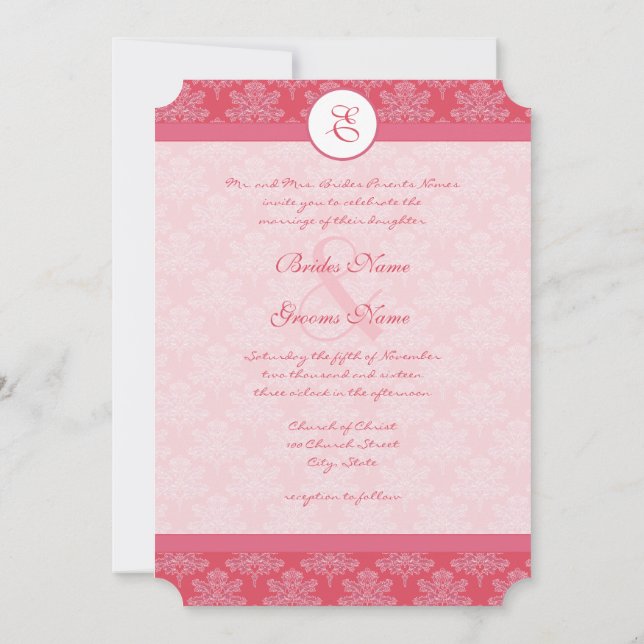 Convite Pink Damask  Wedding Invitation (Verso)