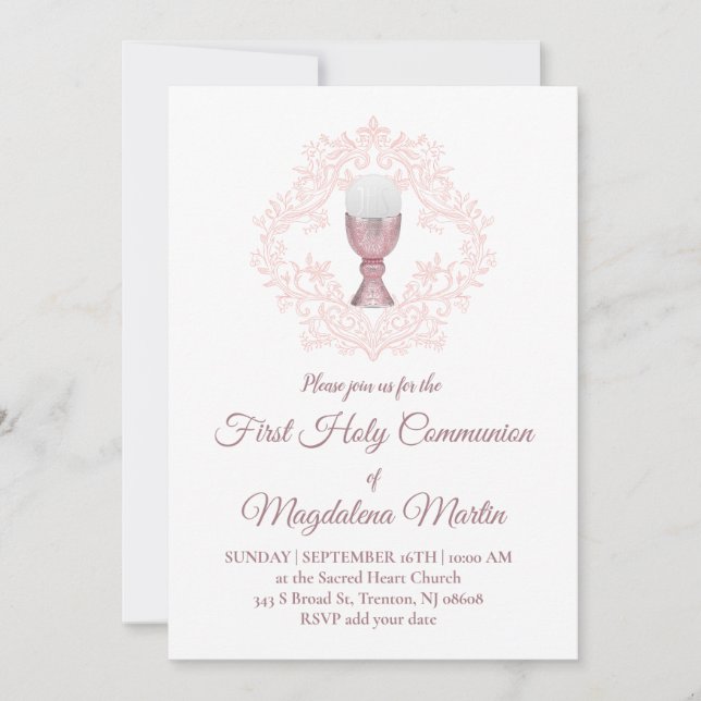 Convite pink design First Communion girl (Frente)