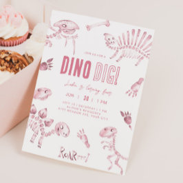 Convite Pink Dino Dig Birthday